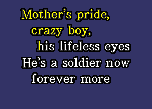 Mother,s pride,
crazy boy,
his lifeless eyes

H63 a soldier now
forever more