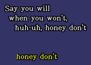 Say you will
when you W0n t,
huh-uh, honey d0n t

honey don t