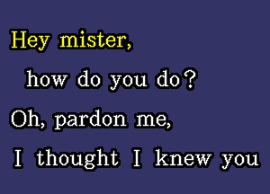 Hey mister,
how do you do?

Oh, pardon me,

I thought I knew you