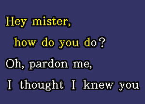 Hey mister,
how do you do?

Oh, pardon me,

I thought I knew you