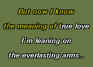 But now I know
the meaning of true love

I'm leaning on

the everlasting arms.