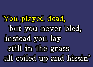 You played dead,

but you never bled,
instead you lay

still in the grass
all coiled up and hissin,