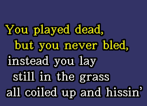 You played dead,

but you never bled,
instead you lay

still in the grass
all coiled up and hissin,