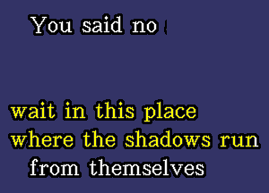 You said no

wait in this place
Where the shadows run
from themselves