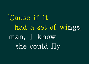 ,Cause if it
had a set of wings,

man, I know
she could fly