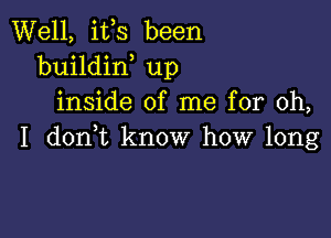 Well, ifs been
buildin up
inside of me for oh,

I donWL know how long