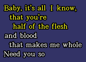 Baby, it,s all I know,
that you,re
half of the flesh
and blood
that makes me Whole
Need you so