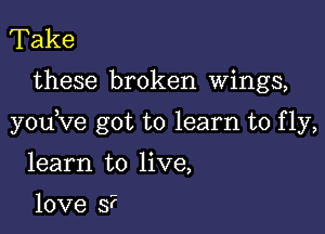 Take

these broken wings,

youKIe got to learn to fly,

learn to live,

love 3?