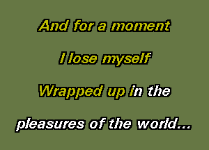 And for a moment

I lose myself

Wrapped up in the

pleasures of the world...