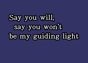 Say you Will,
say you wonyt

be my guiding light