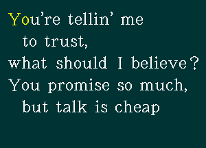 YouTe tellid me
to trust,
What should I believe?

You promise so much,
but talk is cheap