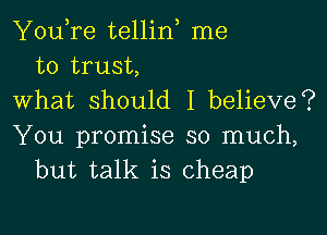 YouTe tellid me
to trust,
What should I believe?

You promise so much,
but talk is cheap