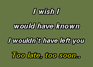 I wish I

would have lmo wn

I wouldn't have left you

Too late, too soon