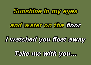 Sunshine in my eyes

and water on the fioor

I watched you fioat away

Take me with you...