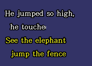 He jumped so high,

he toucheu
See the elephant

jump the fence