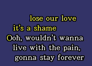 lose our love
ifs a shame
Ooh, wouldnk wanna
live With the pain,
gonna stay forever