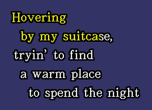 Hovering
by my suitcase,

tryin to find

a warm place
to spend the night