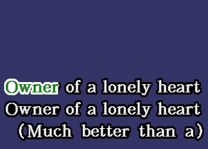 of a lonely heart
Owner of a lonely heart

(Much better than a)