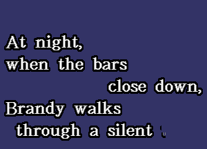 At night,
When the bars

close down,
Brandy walks

through a silent .