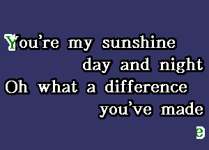 Yodre my sunshine
day and night

Oh What a difference
you,ve made

Ev)