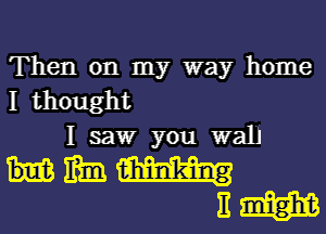 Then on my way home
I thought
I saw you wall

3mm
HEW