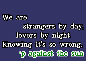 We are
strangers by day,
lovers by night
Knowing ifs so wrong,

rammgim