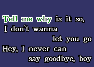 MHWiS it so,

I donk wanna

let you go
Hey, I never can
say goodbye, boy