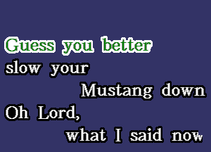 mm

slow your

Mustang down
Oh Lord,
What I said now