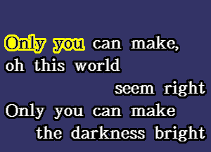 can make,
oh this world

seem right
Only you can make
the darkness bright