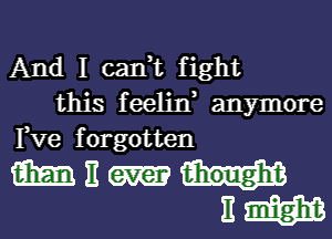 And I can,t fight
this feelin, anymore
Pve forgotten

MEN
Em