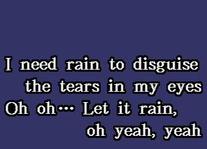 I need rain to disguise
the tears in my eyes

Oh oh--- Let it rain,
oh yeah, yeah