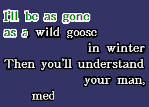 mm as
m a wild goose
in Winter

Then you 11 understand
your man,

med