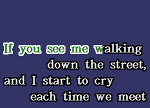 E? em Walking

down the street,
and I start to cry
each time we meet