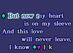 9 any heart
is on my sleeve

And this love
will never leave,
I know 9 I k