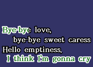 a love,

bye-bye sweet caress
Hello emptinessz

Emm-w