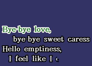 bye-bye sweet caress

Hello emptiness,
I feel like I I