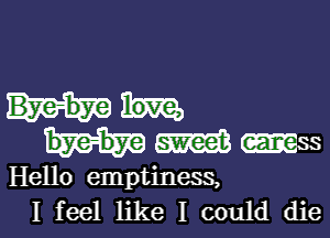 Bye- bye love,
m Hess

Hello emptiness,
I feel like I could die