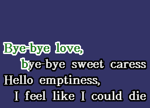 Eye-bye sweet caress
Hello emptiness,

I feel like I could die