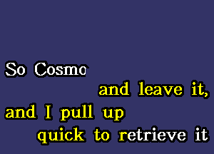 So Cosmo

and leave it,
and I pull up
quick to retrieve it