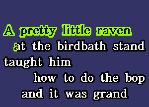 A W m
Eat the birdbath stand

taught him
how to do the bop
and it was grand