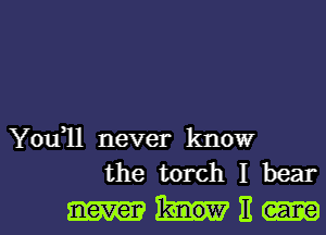 You,ll never know
the torch I bear

never WE