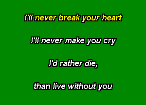 I'M never break your heart
I'll never make you cry

I'd rather die,

than live without you