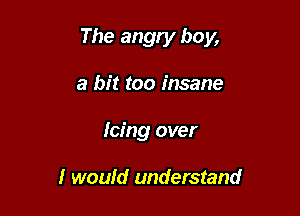 The angry boy,

a bit too insane
Icing over

I woufd understand