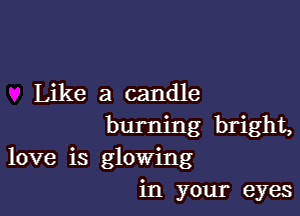 Like a candle

burning bright,
love is glowing
in your eyes