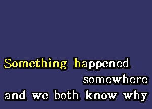 Something happened
somewhere
and we both know Why