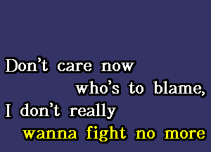 Dodt care now

who's to blame,
I don t really
wanna fight no more