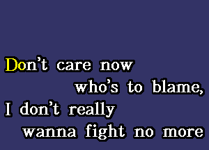 Dodt care now

who's to blame,
I don t really
wanna fight no more