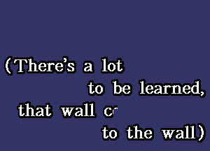 (Therds a lot

to be learned,
that wall 0'

t0 the wall)