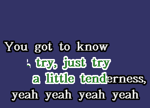 You got to know

a m m i537
a m tend rness,
yeah yeah yeah yeah