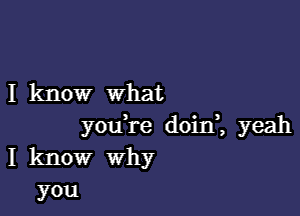 I know what

youTe doinl yeah
I know why
you